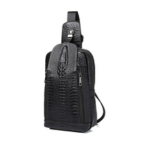 Genuine leather Crocodile Chest Bag Men Casual Head Layer Cow Leather Single Shoulder Bag Slanted Satchel Fashion Multifunction Sports Bag Tide