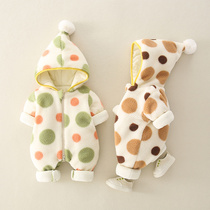 Baby clothes winter thickening 6-9 months newborns jumpsuit romper 3 men baby velvet out pa fu