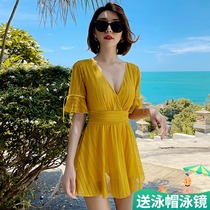 DK swimsuit womens 2021 new conservative one-piece belly cover thin sexy ins wind hot spring fashion swimming wear summer