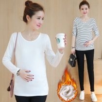 Pregnant women base shirt spring and autumn with velvet autumn winter coat female fashion Korean version of cotton warm long sleeve T-shirt tide
