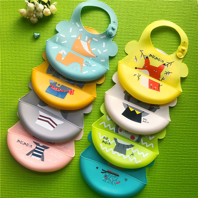 Childrens eating bib soft silicone rice pocket supplement bib baby waterproof bib mouth mouth pocket candy-colored bib