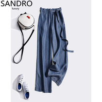 SANDRO LUXURY Japanese light luxury wide leg pants womens summer thin section loose all-match high waist hanging tencel denim