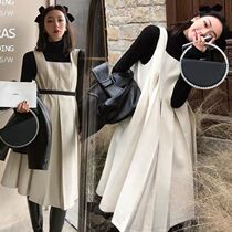 Pregnant women autumn suit fashion 2021 autumn winter Korean slim turtleneck sweater with bottom strap dress female