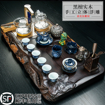  Ebony solid wood side carved tea tray tea table complete set of tea sets Purple sand Kung Fu tea sea automatic household simple