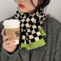 Cailin Kelin small crowdboard plaid knit wool line scarf autumn winter black and white Gprint Korean version Student scarf