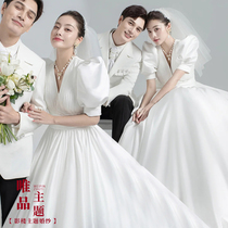 2020 photo studio photo theme costume couple photo dress retro white satin bubble sleeve skirt photography wedding dress
