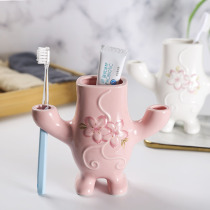 European-style relief cherry blossom toothbrush holder creative cactus toothbrush holder cartoon washing table toothbrush tube ceramic toothpaste holder