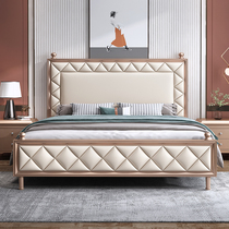 American light luxury solid wood bed Minimalist modern simple 1 8 meters double Nordic 1 5m soft bag storage master bedroom wedding bed