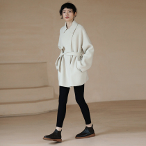 Miss Hua tooth winter New niche design oblique placket simple all wool handmade double-sided coat coat women