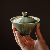 Yue Kiln Celadon secret color glaze carved five elements bucket hat cover bowl Small Imitation Song Dynasty Tea bowl Kung Fu tea set Tea set 80ml