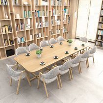 White conference table long table simple modern book bar reading area Activity Room long table script killing table and chair combination
