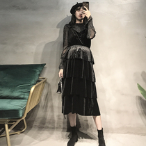 Pregnant womens dress fashion glossy silk cake skirt Spring and Autumn Tide mother skirt spring dress thin belly dress Spring