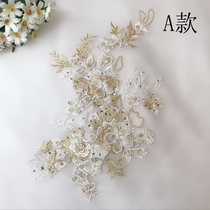 Lace Small Flowers Embroidered Fabric Cloth Appliques Handsewn Beads Drilling Accessories Wedding Dresses Design Diy Gold Mesh Yarns