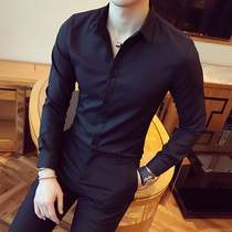 Summer high-end black shirt mens long-sleeved slim Korean version of the trend handsome casual thin shirt free of ironing anti-wrinkle inch shirt