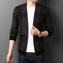 Coat men spring and autumn 2021 new young and middle-aged men thin black striped sweater cardigan slim sweater
