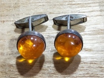Overseas return sterling silver inlaid natural amber cufflinks with silver standard factory standard shirt cufflinks jewelry silverware