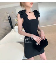 Sandro Duffy suspender dress 2021 new French socialite slim thin bow small black dress