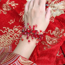 High-end Chinese retro bride wrist flower bridesmaid red rhinestone wedding bracelet luxury Xiuhe dress accessories