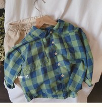2022 spring new childrens baby fresh and large checkered long sleeve shirt male and female child lining cotton loose blouse