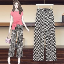 Tide brand womens clothing 2021 new fashion high waist printing wide feet straight pants female Korean version of the wild thin casual pants
