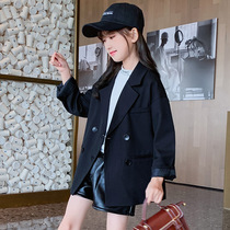 Early autumn jacket female tide girl black suit jacket middle child foreign style small suit children Han Fan Chunqiu personality