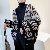 Sandro Mocoloni Lazy Wind Wool Knit Jacket Woman 2022 New Loose Retro Sweater Blouse