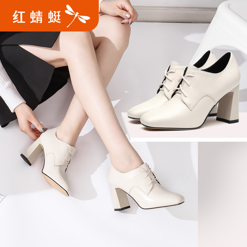New Fashion of Red Dragonfly Rough High-heeled Women's Shoes Winter New Fashion European and American Square Head Rough-heeled Single Shoes Women's Suit High-heeled Ankle Boots