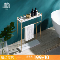 Yati brass punch-free bathroom floor towel rack Light luxury marble shelf Nordic bathroom towel rack