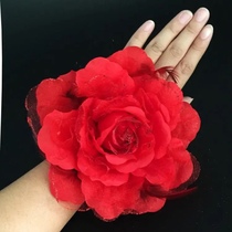Wrist flower performance dance new finger flower adult childrens headdress performance square dance hand flower 16cm Rose