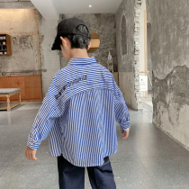 2022 Spring autumn new boy striped shirt CUHK Tong Han version blouse Child long sleeve shirt pure cotton damp