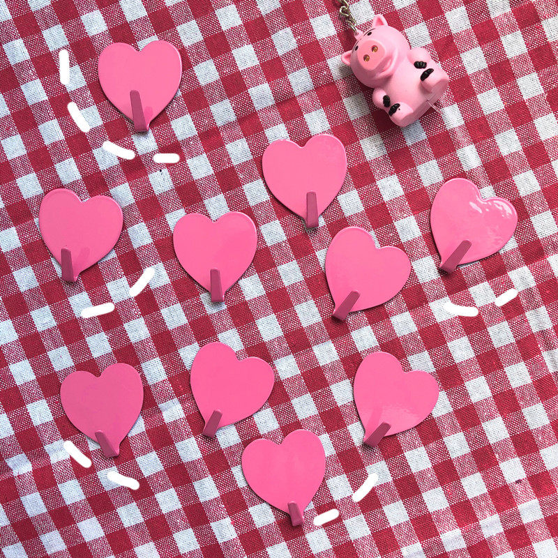 Korean cute pink girl heart hook simple creative love sticky hook stainless steel hook unsent decorative hook
