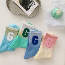 Personality Net Red Letter G Gradient Color Socks Woman Summer Pure Cotton Thin middle cylinder Sox Korea Chains Tide Sports Long Cylinder