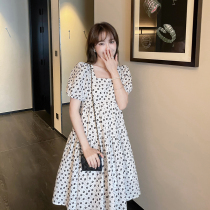  Pregnant womens summer dress 2021 new short-sleeved square collar mid-length fashion Korean loose tide gentle wind skirt