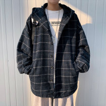 Japanese oversize plaid hair short windbreaker men early autumn foreign trade American high-end vintage hooded jacket