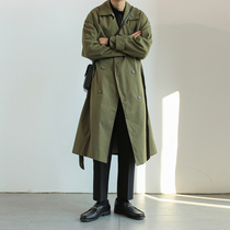 MOGERN autumn and winter retro belt loose British style long windbreaker men Korean trend over knee couple coat
