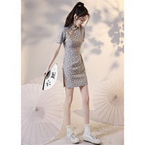  Lareey cheongsam 2021 plaid improved new style can be worn daily small floral short short-sleeved summer