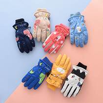 Childrens snow gloves warm in autumn and winter 3-6 years old boys and girls non-slip anti-splashing season water wind and snow gloves