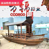 Wooden boat dining boat decoration boat indoor and outdoor green tea guimanlong water dining boat West Lake boat banquet theme restaurant boat