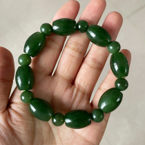 Jade Xinjiang Hetian jade spinach green jasper drum beads rice beads bracelet Jade bucket string men and women style