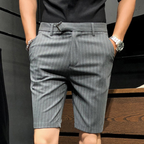 Suit shorts mens summer thin Korean slim fashion mens casual pants solid color loose and versatile five-point pants men