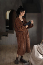 Pajamas female coral velvet two-piece set 2021 autumn and winter casual plus velvet padded long robe flannel can be worn outside
