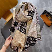 Premium cashmere scarf women 2021 Winter new warm shawl dual-use color matching stitching scarf thin and age