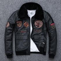 New product leakage Air Force flight suit head layer cowhide leather leather leather mens wool wool collar thickened cotton coat