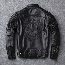 Unremovable liner autumn and winter leather jacket mens head layer cowhide motorcycle leather jacket Harley riding jacket