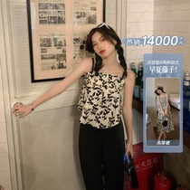 (Hu Chu Liang early summer Fujiko)Sling top short fresh sweet and spicy niche floral vest for summer wear