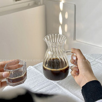 Japanese-style handmade striped heat-resistant glass small milk pot milk pot hand-brewed coffee sharing pot hanging ear bubble tea fair cup