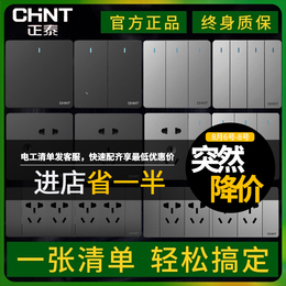 Chint silver switch socket 86 type panel porous wall type Nordic home black Gray borderless whole house package