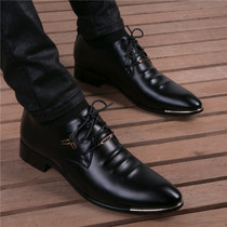 Mens shoes Korean version of business trend casual shoes British wild Joker Groom married male height dress pointed breathable leather shoes