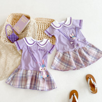Purple Plaid JK college style dress girls Summer new cute children short-sleeved little girl princess skirt