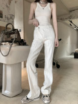 BB BLUE niche self-made Wang fried heavy industry deconstructed micro-LA denim trousers thin legs long design pants female